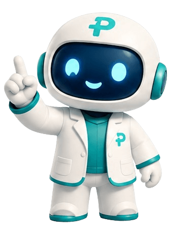 Mascote do Prontius apontando para cima